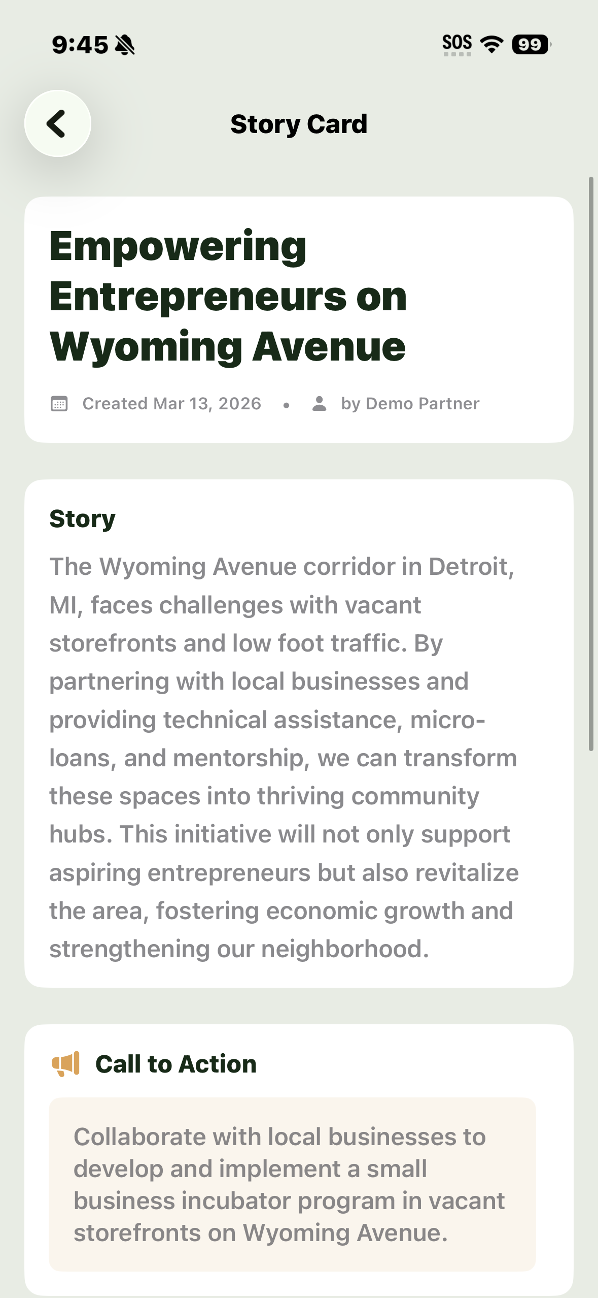 CommonSight Story Card screen