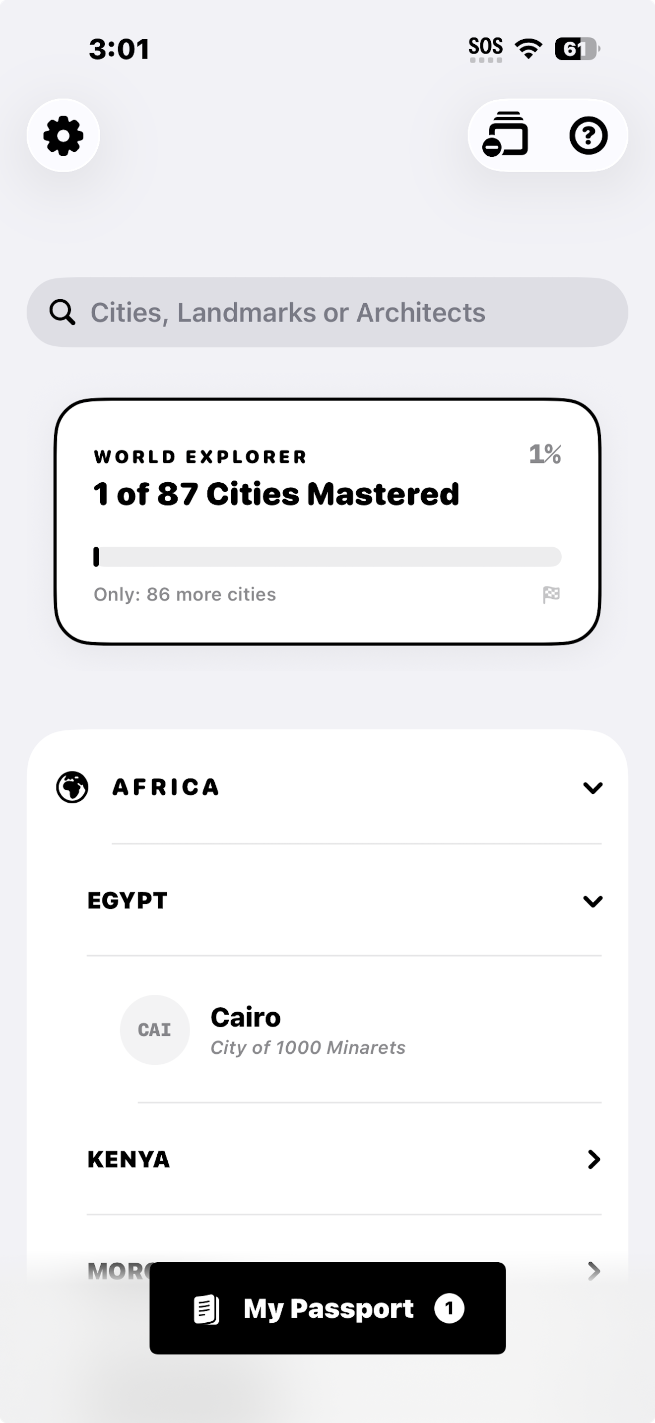 Stamped high contrast city list view