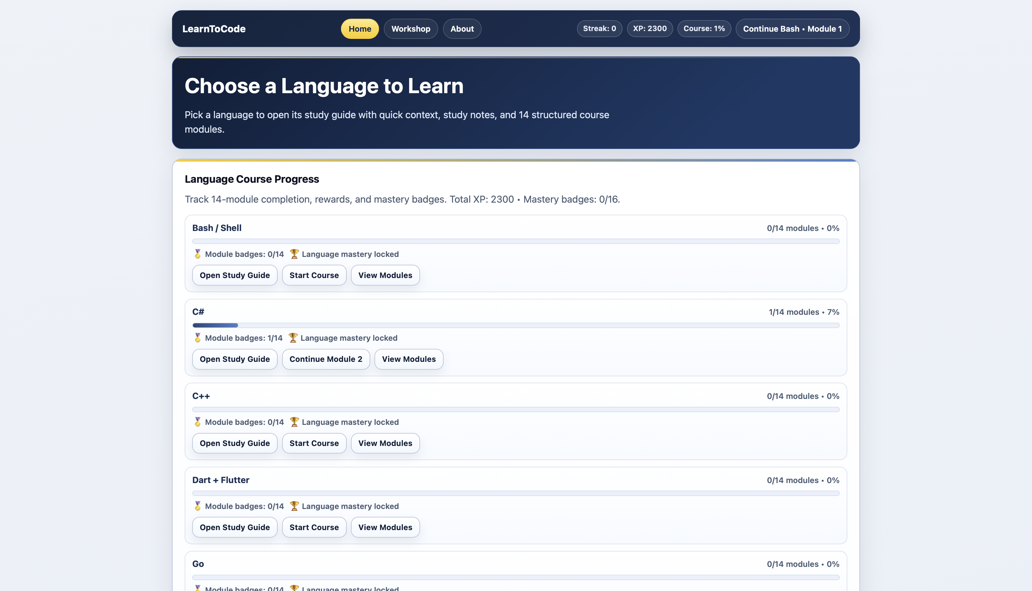 LearnToCodeProject main home page