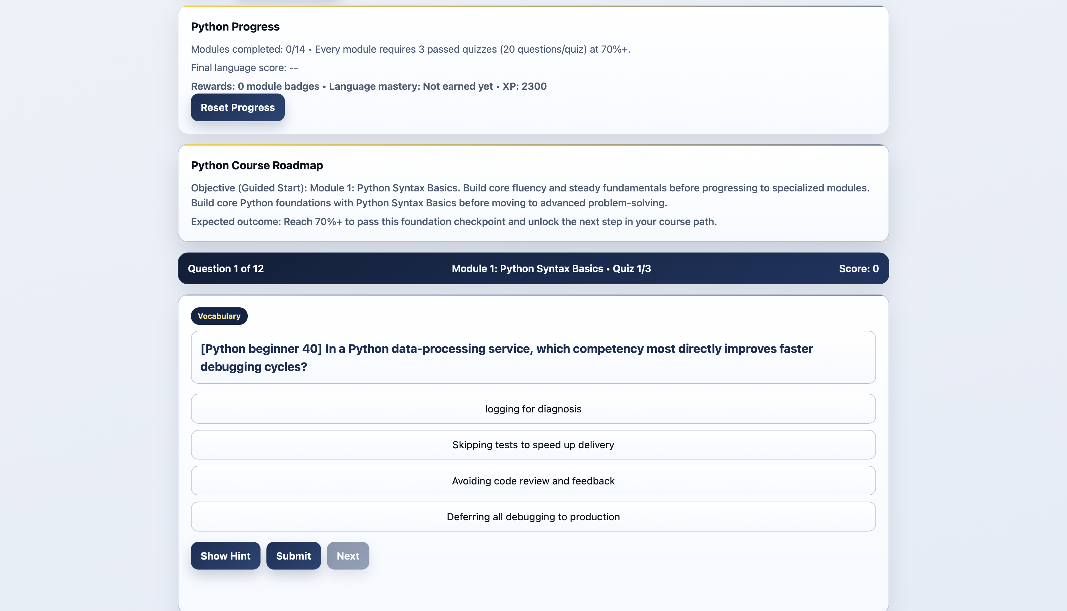 LearnToCode Quiz module
