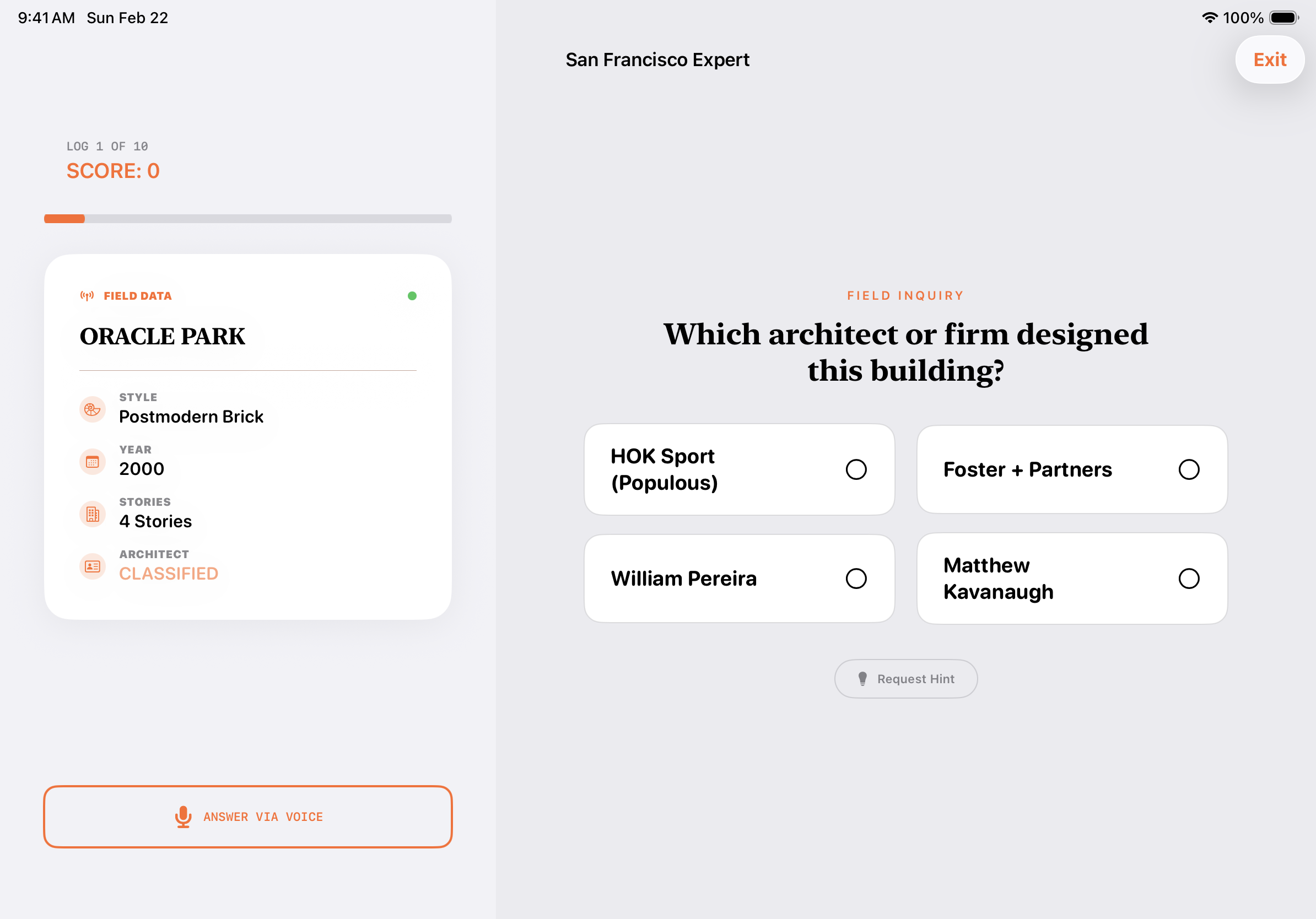 Stamped quiz light mode iPad view
